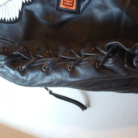 Harley-Davidson, Large black leather embroidered vest: pockets, laces, zippers - Picture 7 of 7